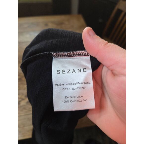 Sezane black cotton criss cross lace tshirt sz XL - Picture 4 of 4